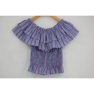 Haute Rogue Women's Red White Blue Ruffled Top Off shoulder Blouse Sz M USA #478
